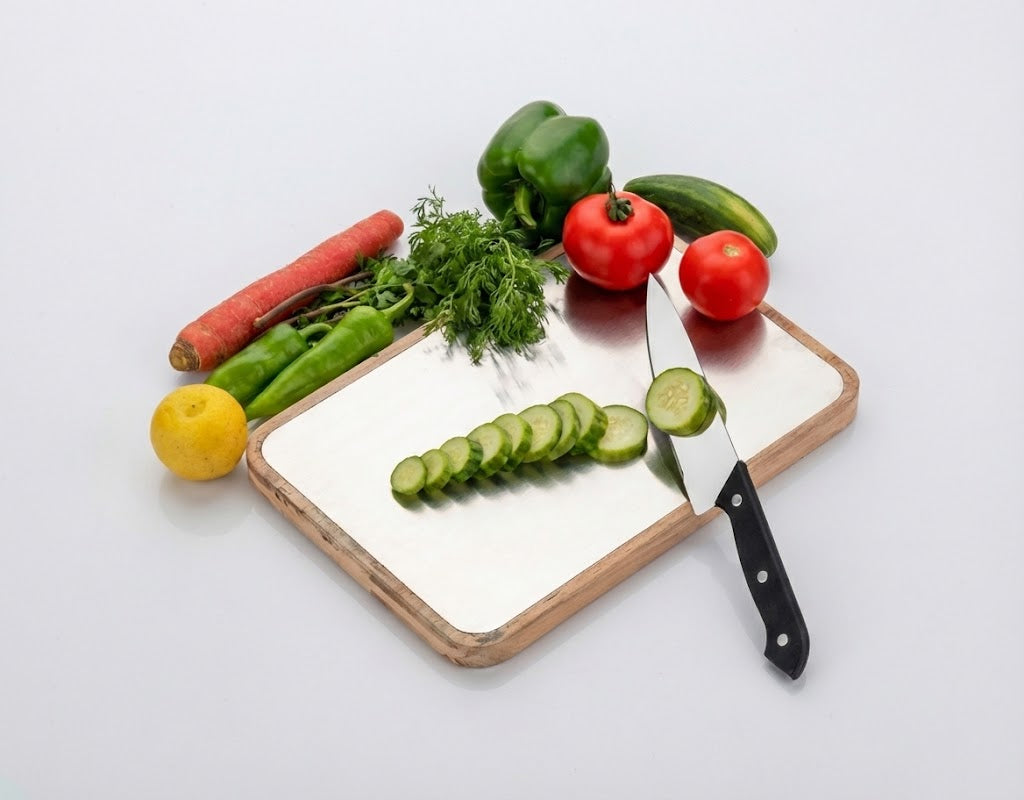 Premium Stainless Steel + Wood Kitchen Chopping Board